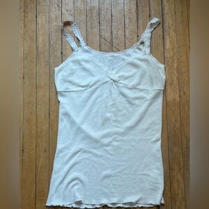 Vintage white stretch rib tank top lace strap